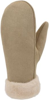 styleBREAKER Damen Winter Fäustlinge aus Veloursleder-Optik mit weichem Kunstfell-Bund – Warme Fausthandschuhe 09010048