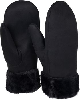styleBREAKER Damen Winter Fäustlinge aus Veloursleder-Optik mit weichem Kunstfell-Bund – Warme Fausthandschuhe 09010048