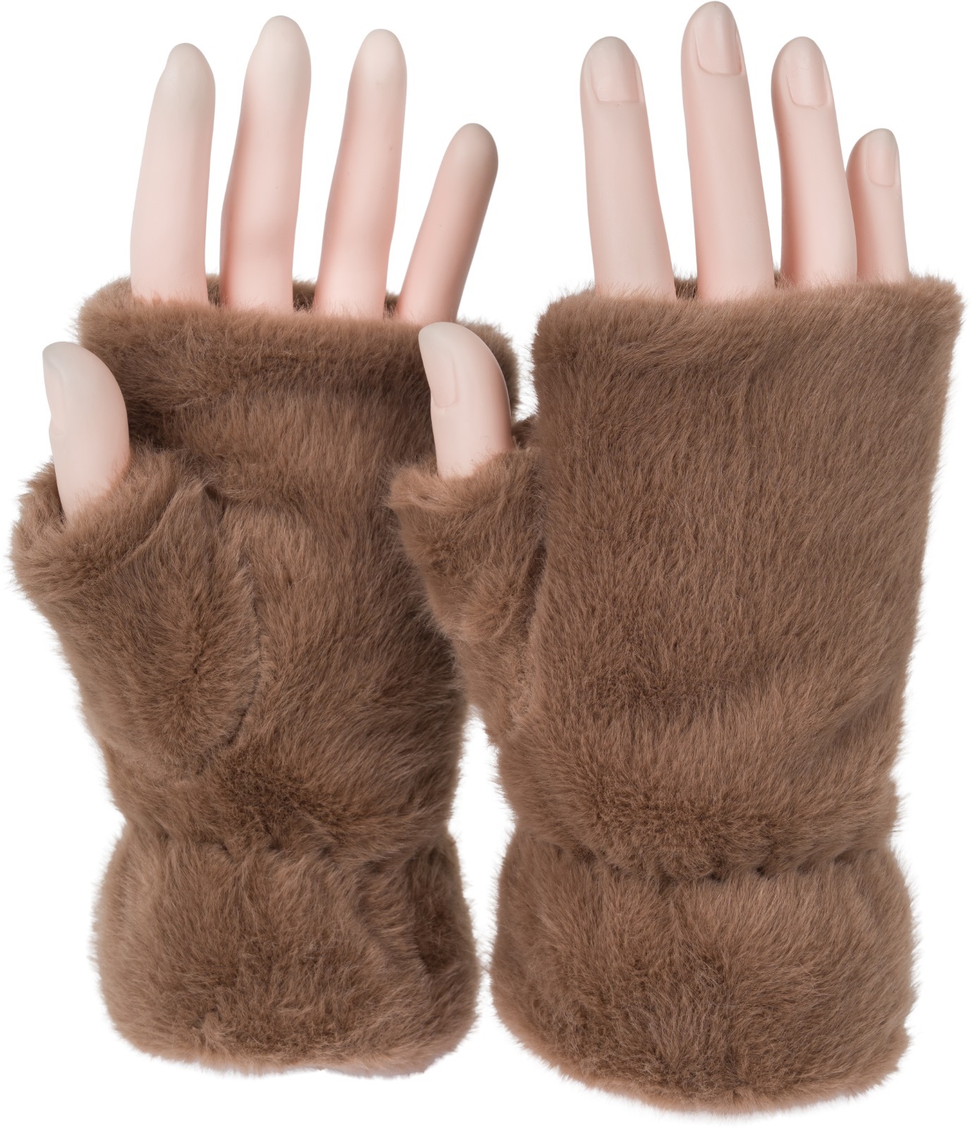 ZLYC Damen Winter Handschuhe Fingerlos - Kunstpelz Warme Fäustlinge
