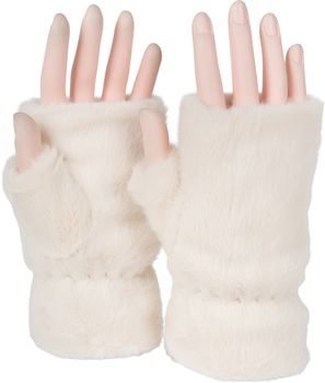 styleBREAKER Damen fingerlose Handschuhe aus kuscheligem Kunstfell – Warme Einfarbige Winterhandschuhe in Teddyfell Optik 09010049