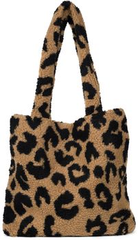 styleBREAKER Damen Beuteltasche in Teddyfell Optik mit Leo Muster – Stylische Schultertasche mit breiten Henkeln, Animal Print 02012410