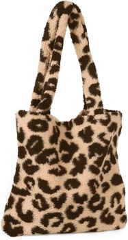 styleBREAKER Damen Shopper Tasche Teddyfell Optik Leo Muster | Große Schultertasche & Beuteltasche | Weiche Viskose & Magnetverschluss | Animal Print Plüsch Bag für Herbst Winter