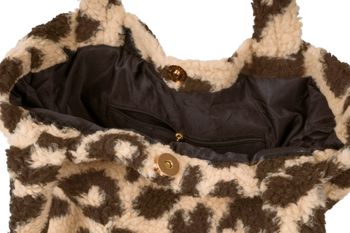 styleBREAKER Damen Shopper Tasche Teddyfell Optik Leo Muster | Große Schultertasche & Beuteltasche | Weiche Viskose & Magnetverschluss | Animal Print Plüsch Bag für Herbst Winter