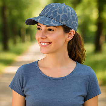 styleBREAKER Baseball Cap Jeans mit Leo Muster | 6-Panel Kappe aus Baumwolle verstellbar | Unisex Basecap Animal Print für Sport & Freizeit