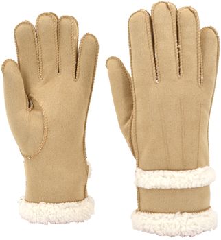 styleBREAKER Damen Winter Handschuhe mit Teddyfleece Futter | Weiche warme Fingerhandschuhe | Modische Wildleder Optik mit dekorativer Naht