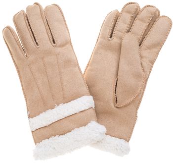 styleBREAKER Damen Winter Handschuhe mit Teddyfleece Futter | Weiche warme Fingerhandschuhe | Modische Wildleder Optik mit dekorativer Naht