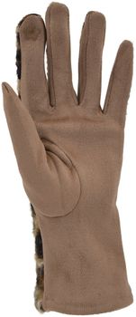 styleBREAKER Damen Touchscreen Handschuhe mit Leoparden Muster und Teddyplüsch | Warme Winter Fingerhandschuhe | Weiche Smartphone Handschuhe