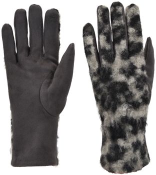 styleBREAKER Damen Touchscreen Handschuhe mit Leoparden Muster und Teddyplüsch | Warme Winter Fingerhandschuhe | Weiche Smartphone Handschuhe