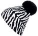 styleBREAKER Damen Bommelmütze Strick mit Zebra Muster | warme Strickmütze mit Kunstfell Pompon | elastische Winter Beanie Pudelmütze Viskose