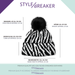 styleBREAKER Damen Bommelmütze Strick mit Zebra Muster | warme Strickmütze mit Kunstfell Pompon | elastische Winter Beanie Pudelmütze Viskose