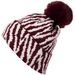 styleBREAKER Damen Bommelmütze Strick mit Zebra Muster | warme Strickmütze mit Kunstfell Pompon | elastische Winter Beanie Pudelmütze Viskose