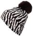 styleBREAKER Damen Bommelmütze Strick mit Zebra Muster | warme Strickmütze mit Kunstfell Pompon | elastische Winter Beanie Pudelmütze Viskose
