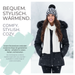styleBREAKER Damen Bommelmütze Strick mit Zebra Muster | warme Strickmütze mit Kunstfell Pompon | elastische Winter Beanie Pudelmütze Viskose