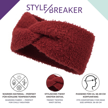 styleBREAKER Damen Stirnband Teddyfell Optik mit Twist Knoten Detail | Weiches elastisches Winter Haarband | Warmes Kopfband Ohrenwärmer 56-59 cm