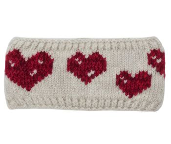 styleBREAKER Damen Strick Stirnband mit Herz Muster und Fleece Futter | Made in Europe – Warmes Winter Haarband Ohrwärmer 56-59 cm