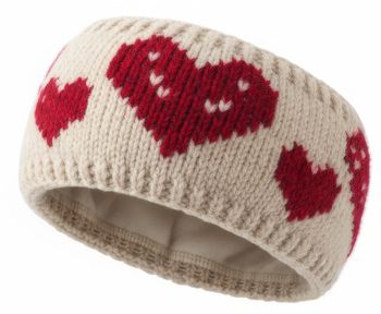 styleBREAKER Damen Strick Stirnband mit Herz Muster und Fleece Futter | Made in Europe – Warmes Winter Haarband Ohrwärmer 56-59 cm