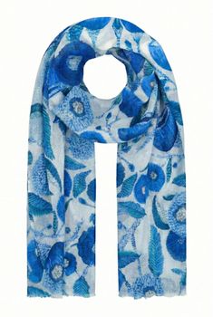 styleBREAKER Damen Schal mit Blumen Muster & kurzen Fransen | weiches Halstuch 180x72 cm | leichter Viskose Sommerschal für Frühling & Übergang