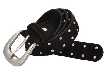 styleBREAKER Damen Nietengürtel 3 cm | weiche Velours Optik & Leder Innenseite | Silberne Kugelnieten | Rockiger Wildleder Look für Jeans & Kleider | Kürzbar
