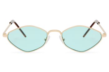 styleBREAKER Diamond Sonnenbrille Recycelt | 90s Tiny Sunglasses Rautenform & UV400 | Nachhaltige Gläser aus Meeres-Plastik | Goldener Kupfer Rahmen | Inkl. Stoffbeutel & Putztuch