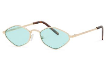 styleBREAKER Diamond Sonnenbrille Recycelt | 90s Tiny Sunglasses Rautenform & UV400 | Nachhaltige Gläser aus Meeres-Plastik | Goldener Kupfer Rahmen | Inkl. Stoffbeutel & Putztuch