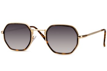 styleBREAKER Sonnenbrille Hexagonal Unisex | Geometrische Metall Brille Windsor-Ring & UV400 | Filigraner Kupfer Rahmen mit Farb-Akzenten | Retro Look | Inkl. Stoffbeutel & Putztuch