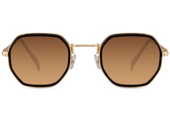 styleBREAKER Sonnenbrille Hexagonal Unisex | Geometrische Metall Brille Windsor-Ring & UV400 | Filigraner Kupfer Rahmen mit Farb-Akzenten | Retro Look | Inkl. Stoffbeutel & Putztuch