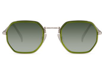 styleBREAKER Sonnenbrille Hexagonal Unisex | Geometrische Metall Brille Windsor-Ring & UV400 | Filigraner Kupfer Rahmen mit Farb-Akzenten | Retro Look | Inkl. Stoffbeutel & Putztuch