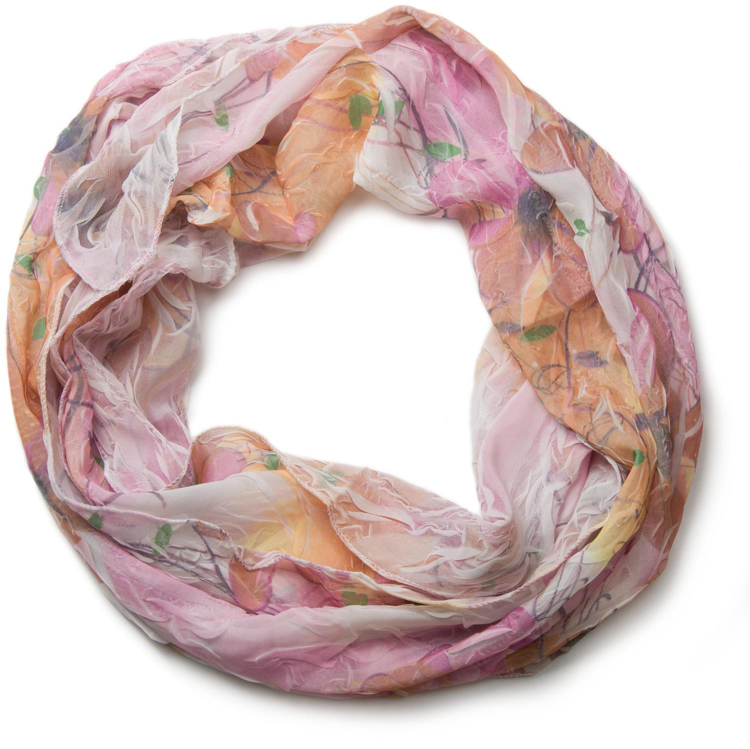 styleBREAKER leichter seidiger Blumen Muster Loop Schlauchschal in Crash Optik 01016040