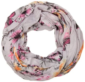 styleBREAKER Damen Loop Schlauchschal mit buntem Schmetterling und Blumen Print , Crash and Crinkle Schal, Tuch 01016013