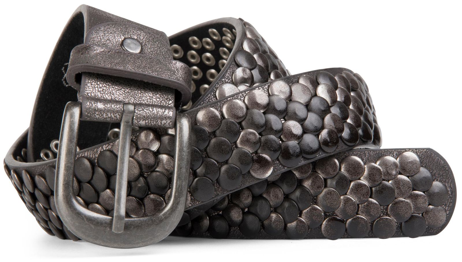 Lemasi Büffelvollleder Gürtel 42mm Unisex | Vintage Bicolor Schwarz-Grau | Kürzbar Mit Doppel-Dornschließe