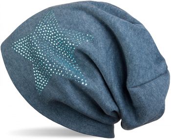 styleBREAKER klassische Unisex Beanie Mütze mit Stern Strass Applikation, warm 04024023