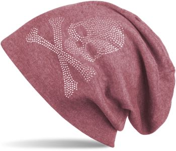 styleBREAKER klassische Beanie Mütze mit Totenkopf Strass Applikation, Unisex 04024034