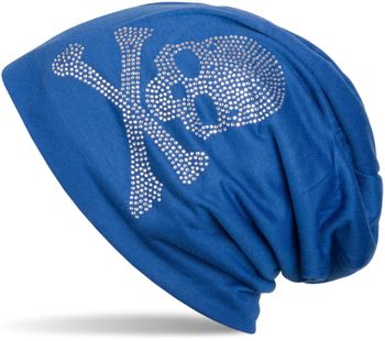 styleBREAKER klassische Beanie Mütze mit Totenkopf Strass Applikation, Unisex 04024034