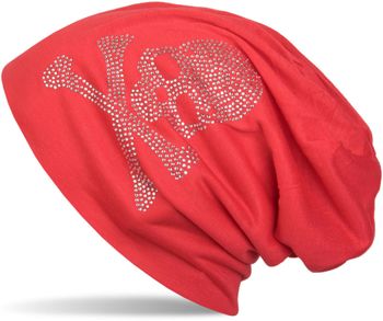 styleBREAKER klassische Beanie Mütze mit Totenkopf Strass Applikation, Unisex 04024034