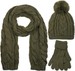 styleBREAKER Schal, Mütze und Handschuh Set, Zopfmuster Strickschal mit Bommelmütze und Handschuhe, Damen 01018208