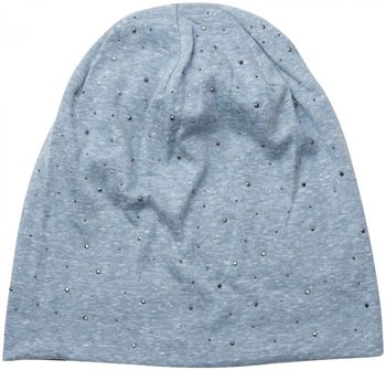 styleBREAKER Damen Beanie Mütze mit edler Strass-Nieten Applikation, Longbeanie Slouch 04024037