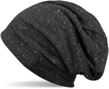 styleBREAKER Damen Beanie Mütze mit edler Strass-Nieten Applikation, Longbeanie Slouch 04024037