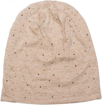 styleBREAKER Damen Beanie Mütze mit edler Strass-Nieten Applikation, Longbeanie Slouch 04024037