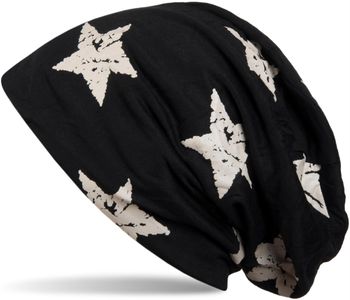 styleBREAKER Unisex Stoff Beanie Mütze mit Sterne Print im Destroyed Vintage Look, Longbeanie 04024041