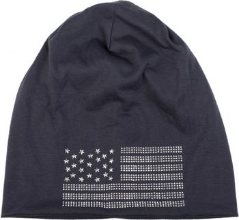 styleBREAKER edle Stoff Beanie Mütze im USA Flaggen Design mit Strassnieten Applikation, Longbeanie, Unisex 04024042