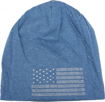 styleBREAKER edle Stoff Beanie Mütze im USA Flaggen Design mit Strassnieten Applikation, Longbeanie, Unisex 04024042