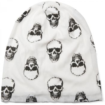 styleBREAKER Unisex Stoff Beanie Mütze mit aufgesetztem Totenkopf Muster, Skull Applikation, Longbeanie 04024047