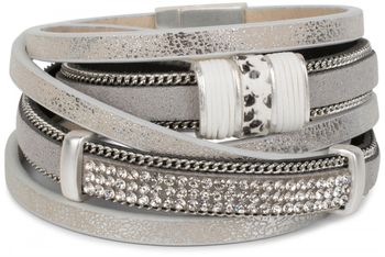 styleBREAKER Vintage Wickelarmband mit Strass, Gliederkette und Magnetverschluss, 3-Reihig, Armband, Damen 05040024