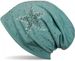 styleBREAKER Damen Stoff Beanie Mütze mit Stern Nieten und Strass Applikation, Lochnieten, Longbeanie 04024049