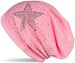 styleBREAKER Damen Stoff Beanie Mütze mit Stern Nieten und Strass Applikation, Lochnieten, Longbeanie 04024049