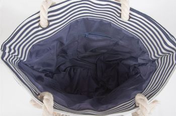 styleBREAKER gestreifte Strandtasche mit Anker Print | maritimer Shopper mit Kordelgriffen | Badetasche groß 46 x 34 x 12 cm