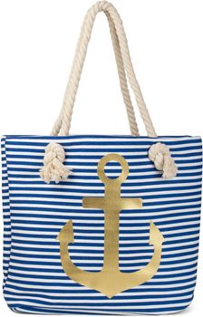 styleBREAKER Strandtasche in Streifen Optik mit Anker, Schultertasche, Shopper, Damen 02012038