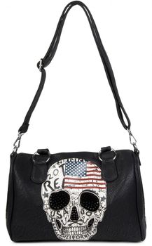 styleBREAKER Bowling Bag mit USA Design Totenkopf und schwarzem Strass, Handtasche, Damen 02012051