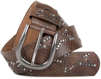 styleBREAKER Nietengürtel mit dezentem Stern Nieten Design und Schlangen Print im Vintage Look, kürzbar, Unisex 03010054