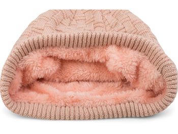 styleBREAKER Feinstrick Longbeanie Mütze mit Flecht Muster und warmem Fleece Innenfutter | Winter Strickmütze Unisex elastisch weich bequem warm